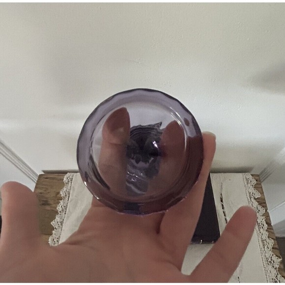 Vtg Victorian Trading Co Purple Glass Footed Egg Shaped Trinket Covered Compote - Picture 7 of 10